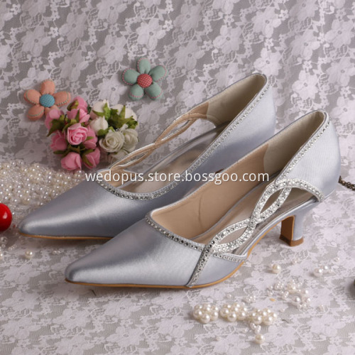 Pointed Toe Prom Shoes Silver Chunky Heel